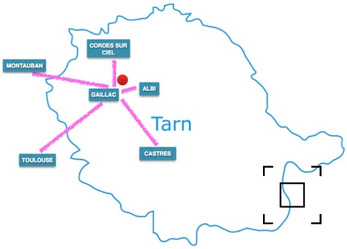 carte du tarn 81, gite de charme entre Albi et Toulouse, tarn, gaillac, albi, cordes sur ciel
